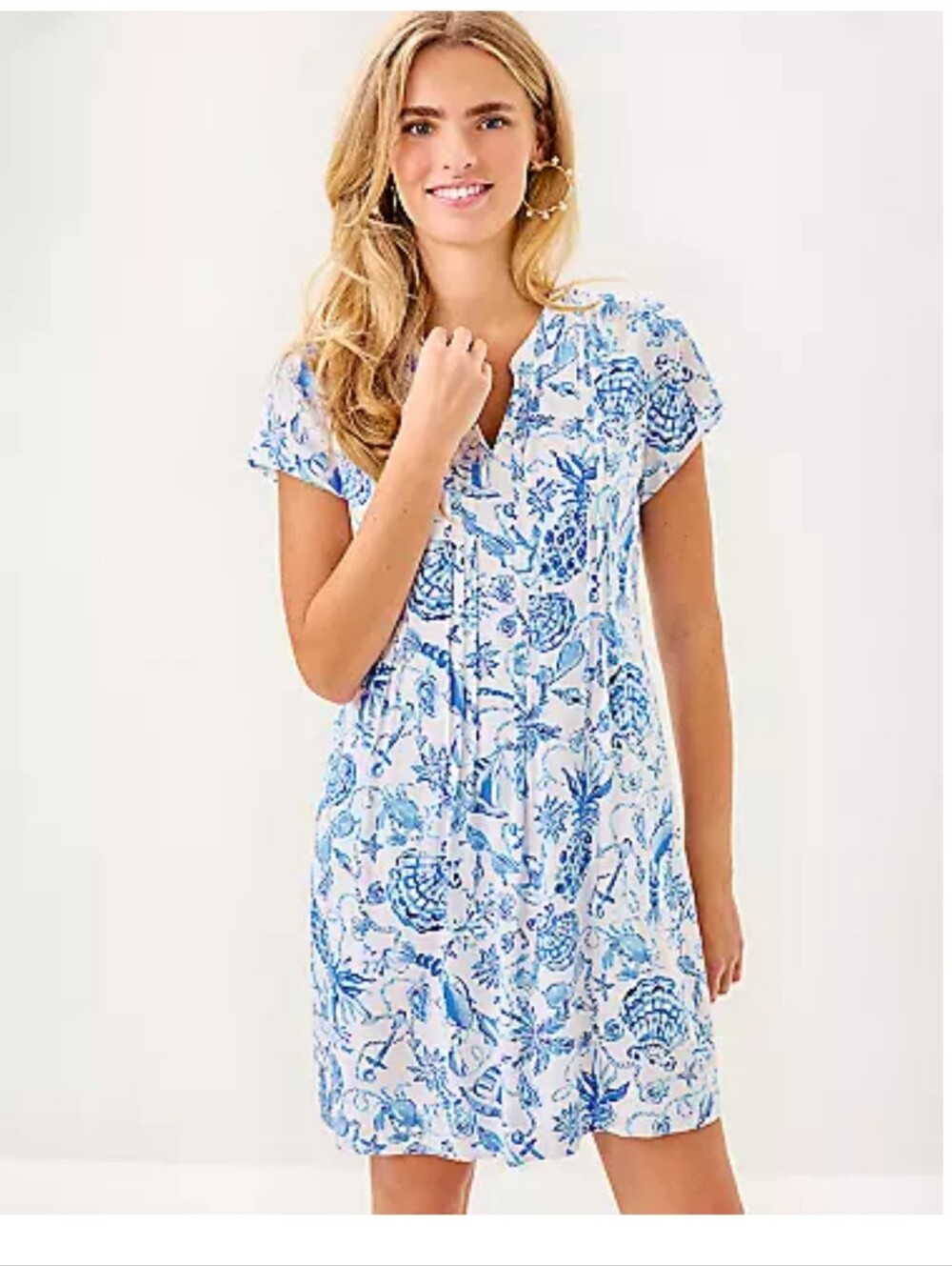 Lilly Pulitzer White Tunic with Blue Coastal Sketch Print Size 14
